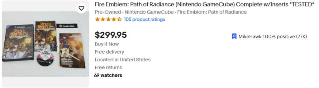 Fire Emblem: Path of Radiance ebay post